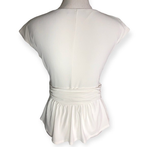 MaxMara Studio White V-neck Peplum Babydoll Mesh Lined Top - Picture 4 of 7